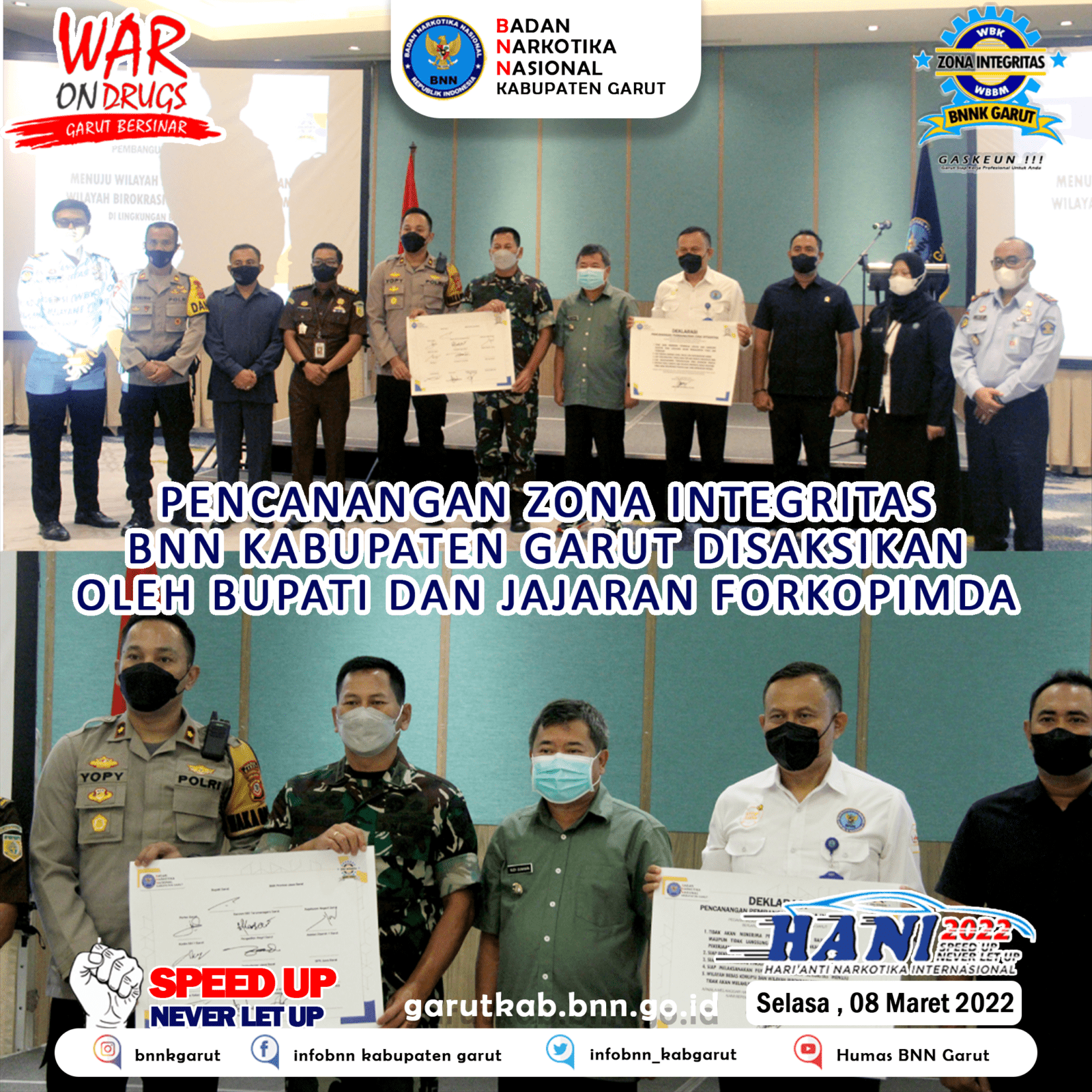 BNNK Garut Gelar Pencanangan ZI Bersama Bupati dan Forkopimda