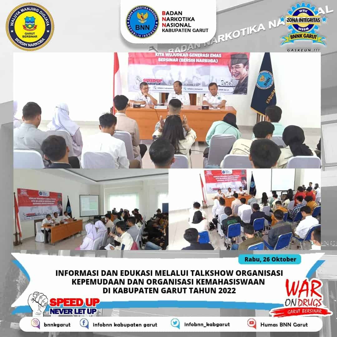 BNNK Garut Laksanakan Giat IE P4GN Melalui Talkshow Bersama Organisasi Kepemudaan dan Kemahasiswaan Kab. Garut Tahun 2022 BNNK Garut Laksanakan Giat IE P4GN Melalui Talkshow Bersama Organisasi Kepemudaan dan Kemahasiswaan Kab. Garut Tahun 2022