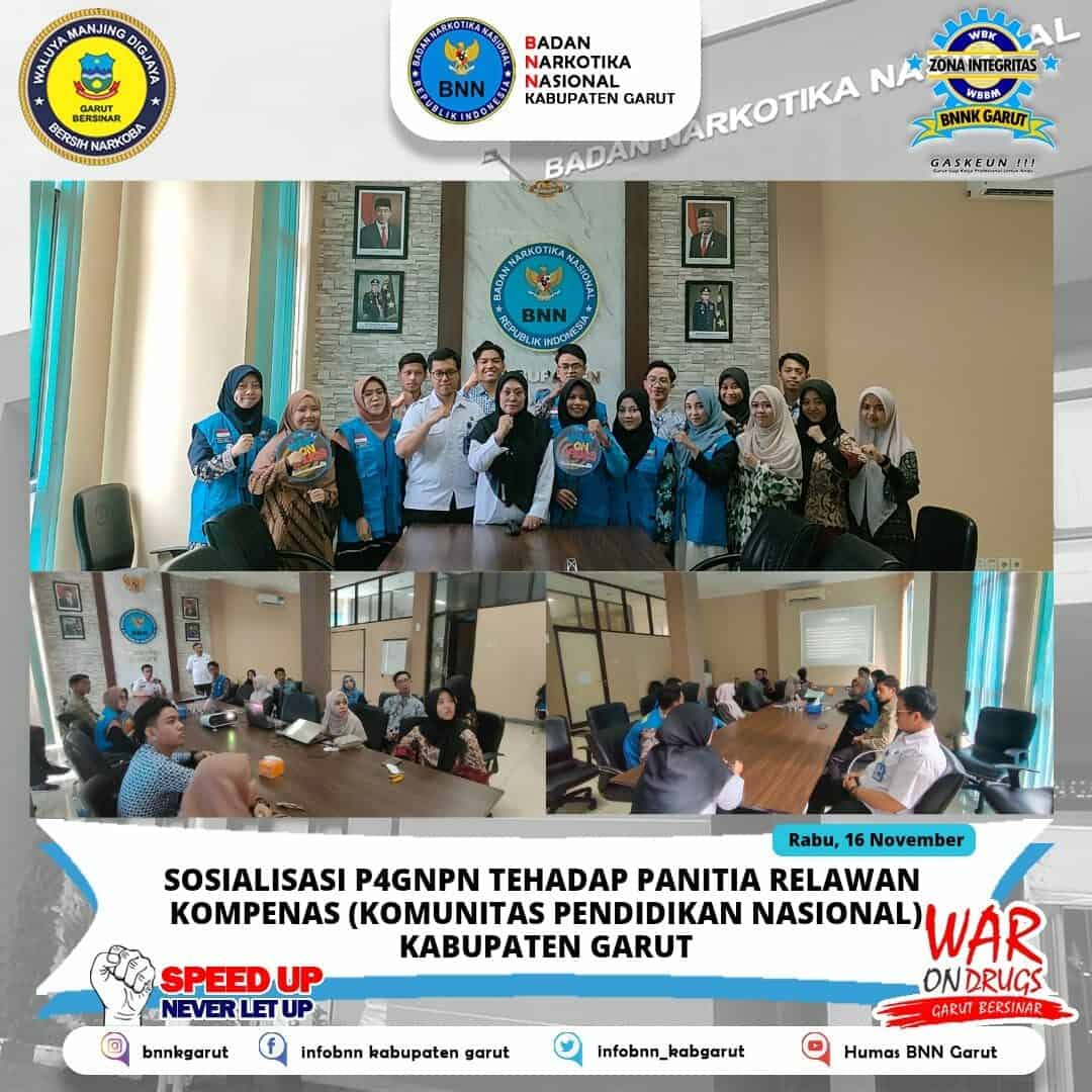 BNNK Garut Gelar Sosialisasi P4GNPN terhadap Panitia Relawan KOMPENAS Cab. Garut BNNK Garut Gelar Sosialisasi P4GNPN terhadap Panitia Relawan KOMPENAS Cab. Garut