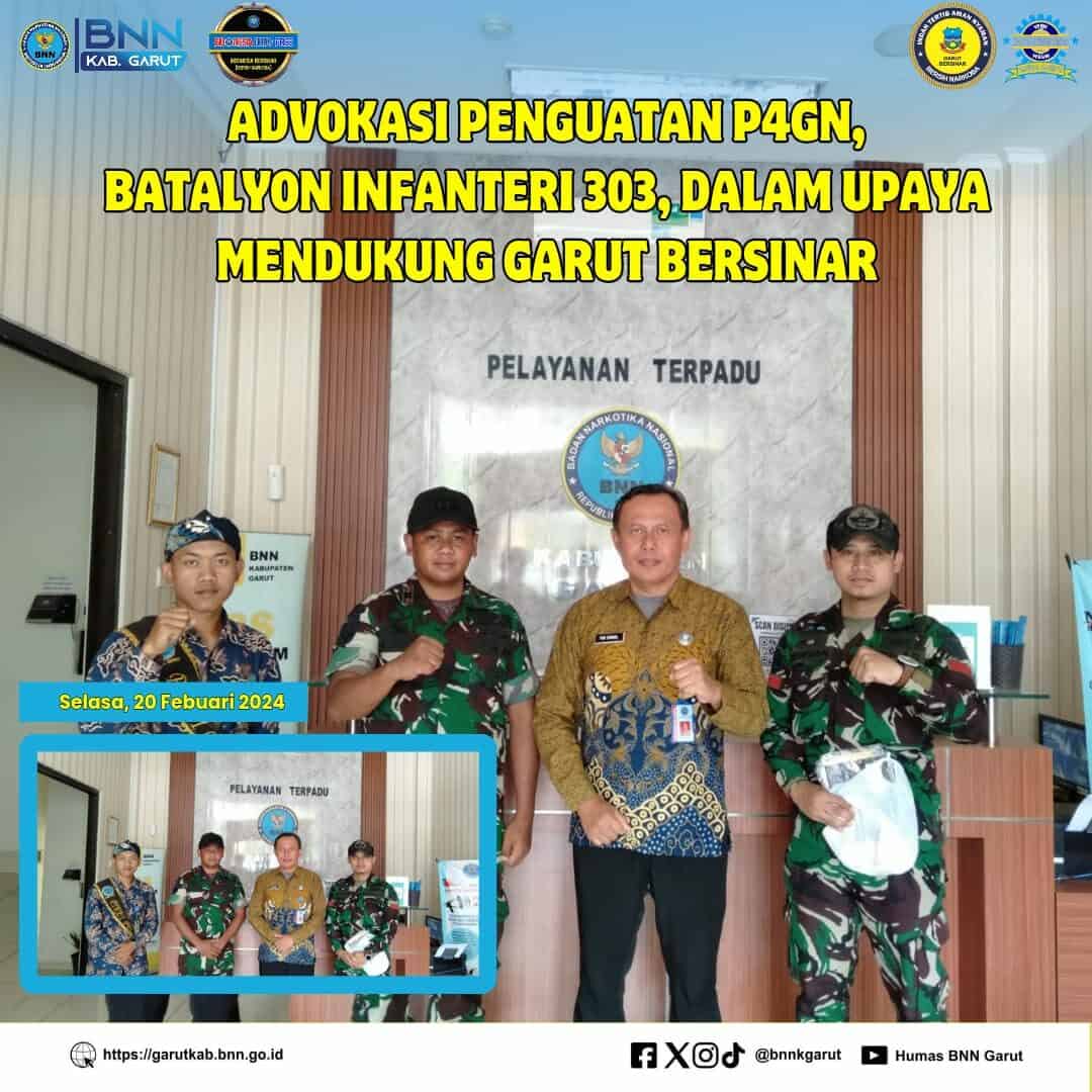 BNNK Garut Gelar Advokasi Penguatan P4GN, Batalyon Infanteri 303, Dalam Upaya Mendukung Garut BERSINAR BNNK Garut Gelar Advokasi Penguatan P4GN, Batalyon Infanteri 303, Dalam Upaya Mendukung Garut BERSINAR