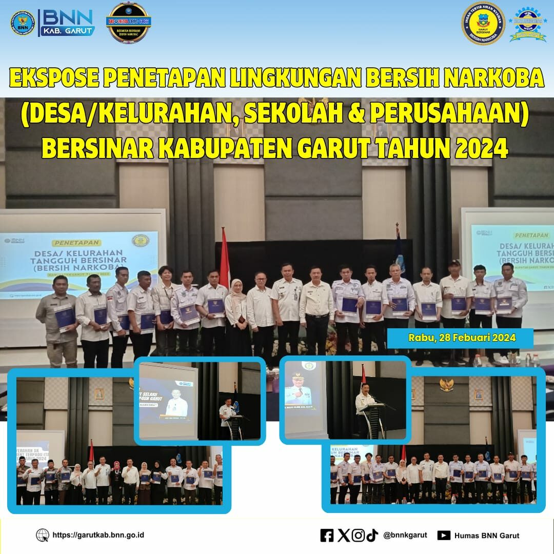 Ekspose Penetapan Lingkungan Tangguh Bersih Narkoba (Desa/Kelurahan, Sekolah & Perusahaan) BERSINAR Kabupaten Garut Tahun 2024 Ekspose Penetapan Lingkungan Tangguh Bersih Narkoba (Desa/Kelurahan, Sekolah & Perusahaan) BERSINAR Kabupaten Garut Tahun 2024