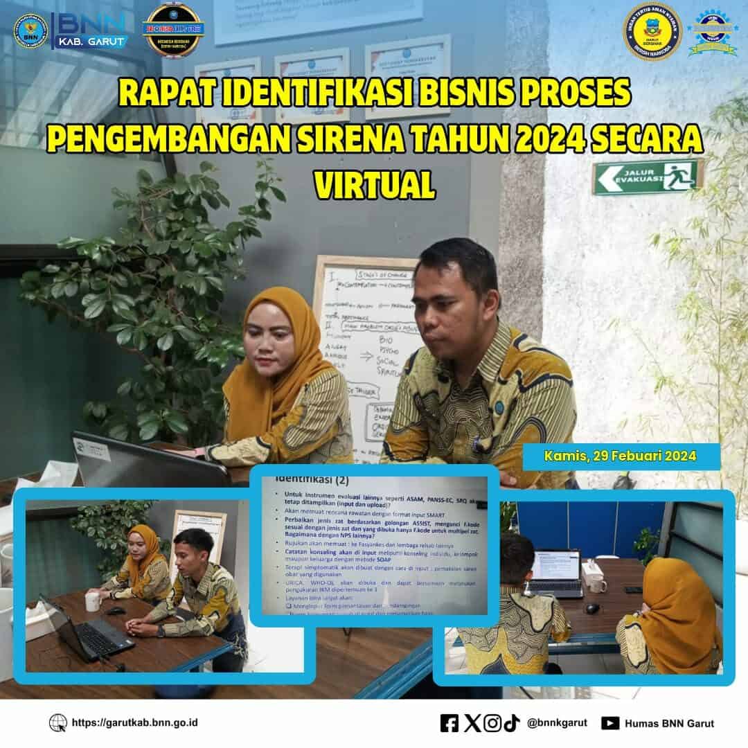 BNNK Garut Ikuti Rapat Identifikasi Bisnis Proses Pengembangan Sirena Tahun 2024 Secara Virtual BNNK Garut Ikuti Rapat Identifikasi Bisnis Proses Pengembangan Sirena Tahun 2024 Secara Virtual
