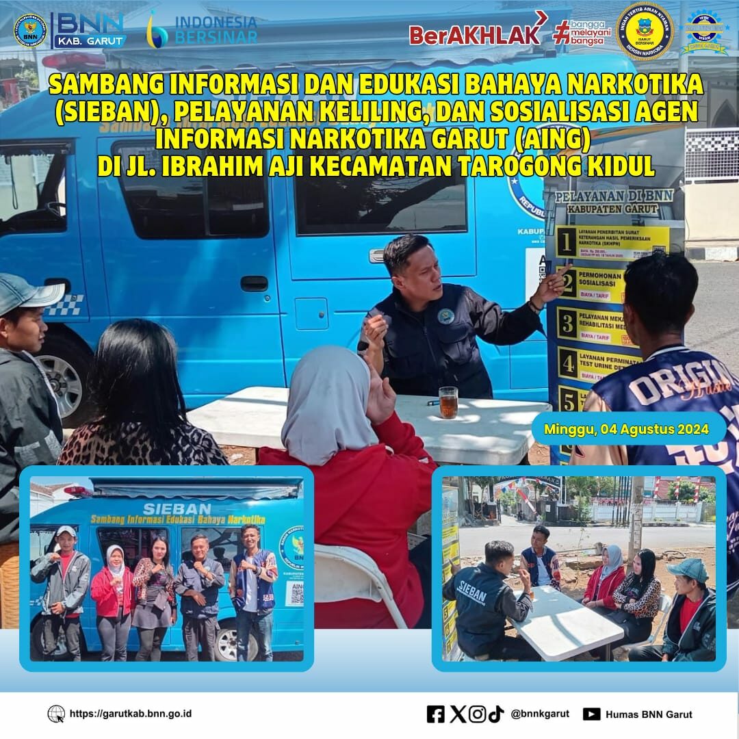 PIKET SIAGA P4GN BNNK GARUT SAMBANG INFORMASI DAN EDUKASI BAHAYA NARKOTIKA (SIEBAN), PELAYANAN KELILING, DAN SOSIALISASI AGEN INFORMASI NARKOTIKA GARUT (AING) DI DESA RANCABANGO PIKET SIAGA P4GN BNNK GARUT SAMBANG INFORMASI DAN EDUKASI BAHAYA NARKOTIKA (SIEBAN), PELAYANAN KELILING, DAN SOSIALISASI AGEN INFORMASI NARKOTIKA GARUT (AING) DI DESA RANCABANGO