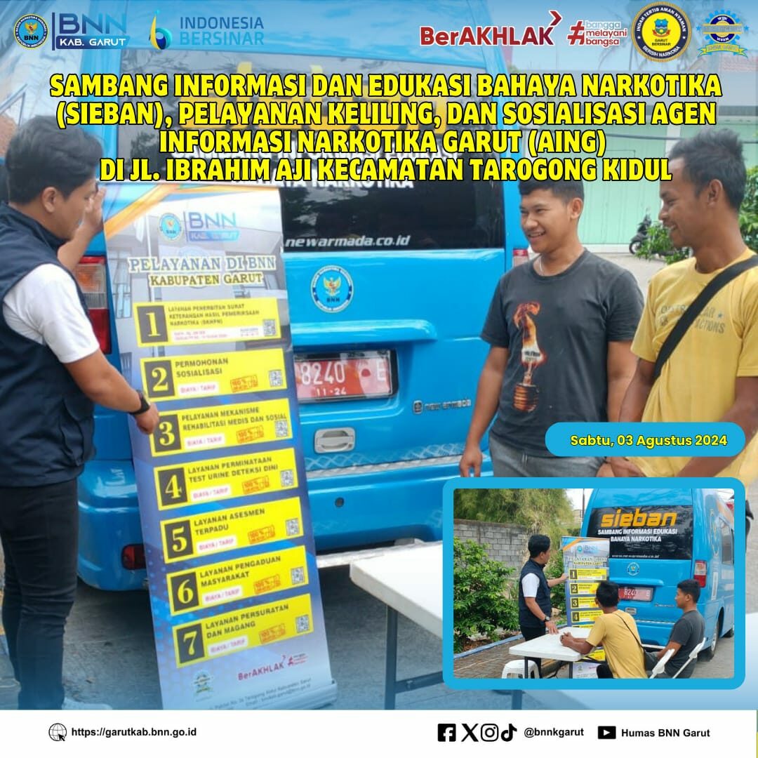 PIKET SIAGA P4GN BNNK GARUT SAMBANG INFORMASI DAN EDUKASI BAHAYA NARKOTIKA (SIEBAN), PELAYANAN KELILING, DAN SOSIALISASI AGEN INFORMASI NARKOTIKA GARUT (AING) DI DESA RANCABANGO PIKET SIAGA P4GN BNNK GARUT SAMBANG INFORMASI DAN EDUKASI BAHAYA NARKOTIKA (SIEBAN), PELAYANAN KELILING, DAN SOSIALISASI AGEN INFORMASI NARKOTIKA GARUT (AING) DI DESA RANCABANGO