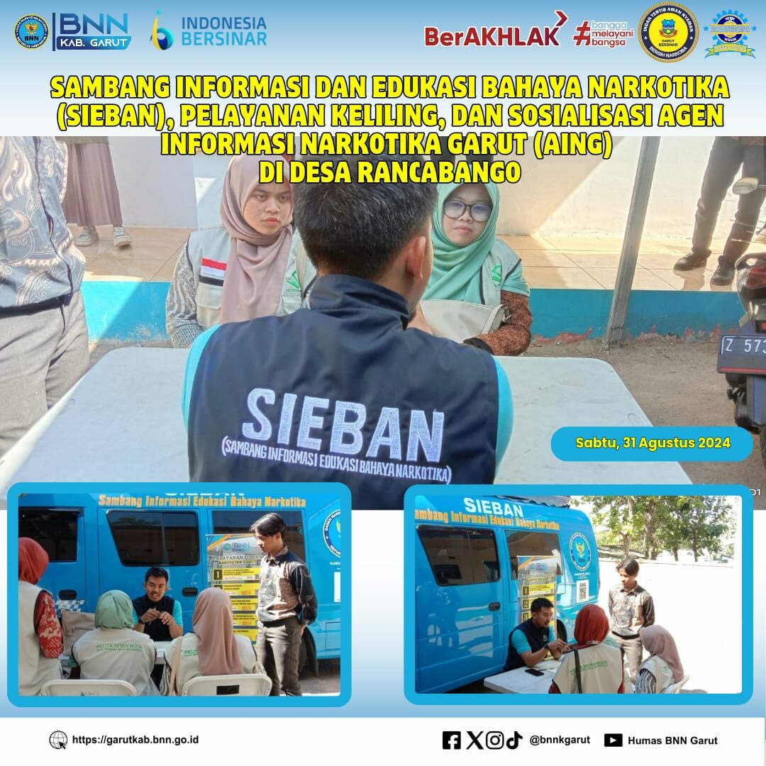 SAMBANG INFORMASI DAN EDUKASI BAHAYA NARKOTIKA (SIEBAN), PELAYANAN KELILING, DAN SOSIALISASI AGEN INFORMASI NARKOTIKA GARUT (AING) DI DESA RANCABANGO SAMBANG INFORMASI DAN EDUKASI BAHAYA NARKOTIKA (SIEBAN), PELAYANAN KELILING, DAN SOSIALISASI AGEN INFORMASI NARKOTIKA GARUT (AING) DI DESA RANCABANGO