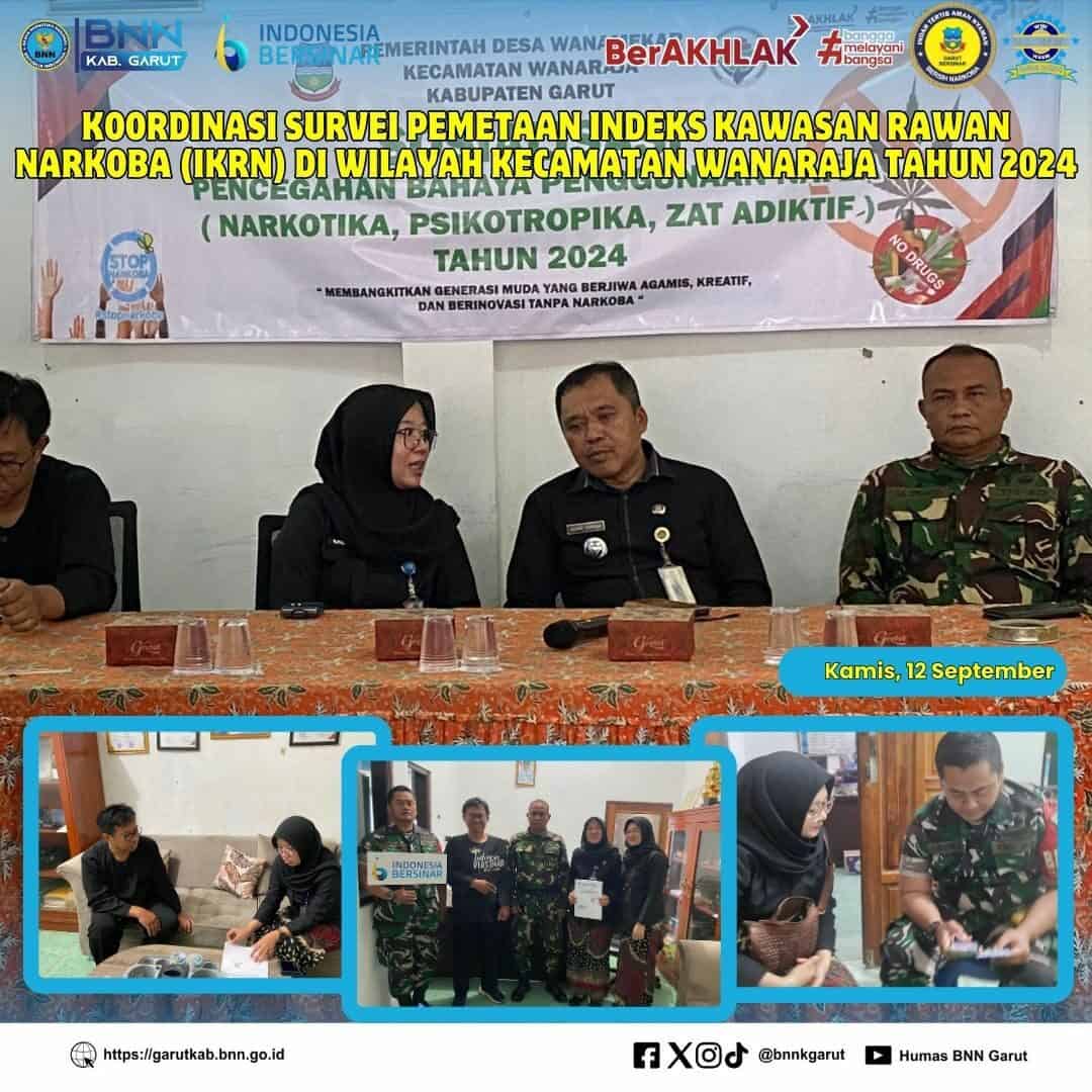 BNNK Garut Laksanakan Koordinasi Survei Pemetaan Indeks Kawasan Rawan Narkoba (IKRN) Di Kecamatan Wanaraja Tahun 2024 BNNK Garut Laksanakan Koordinasi Survei Pemetaan Indeks Kawasan Rawan Narkoba (IKRN) Di Kecamatan Wanaraja Tahun 2024