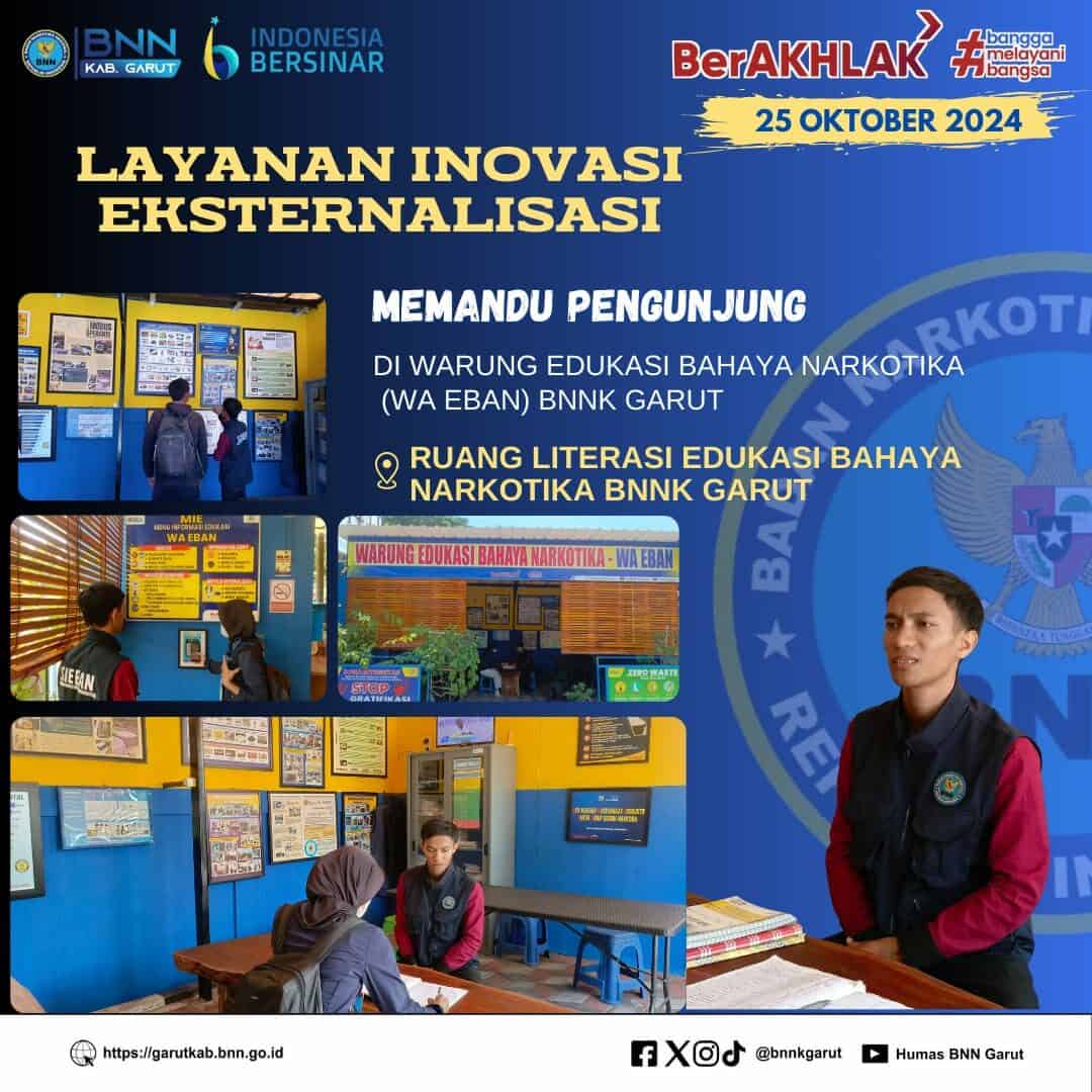 LAYANAN INOVASI EKSTERNALISASI BNNK GARUT, MEMANDU PENGUNJUNG DI WARUNG EDUKASI BAHAYA NARKOTIKA (WA EBAN) BNNK GARUT LAYANAN INOVASI EKSTERNALISASI BNNK GARUT, MEMANDU PENGUNJUNG DI WARUNG EDUKASI BAHAYA NARKOTIKA (WA EBAN) BNNK GARUT