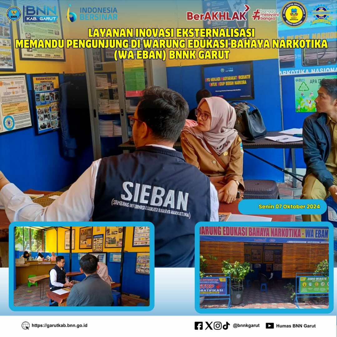 PIKET SIAGA P4GN BNNK GARUT LAYANAN INOVASI EKTERNALISASI, MEMANDU PENGUNJUNG DI WARUNG EDUKASI BAHAYA NARKOTIKA (WA EBAN) BNNK GARUT PIKET SIAGA P4GN BNNK GARUT LAYANAN INOVASI EKTERNALISASI, MEMANDU PENGUNJUNG DI WARUNG EDUKASI BAHAYA NARKOTIKA (WA EBAN) BNNK GARUT