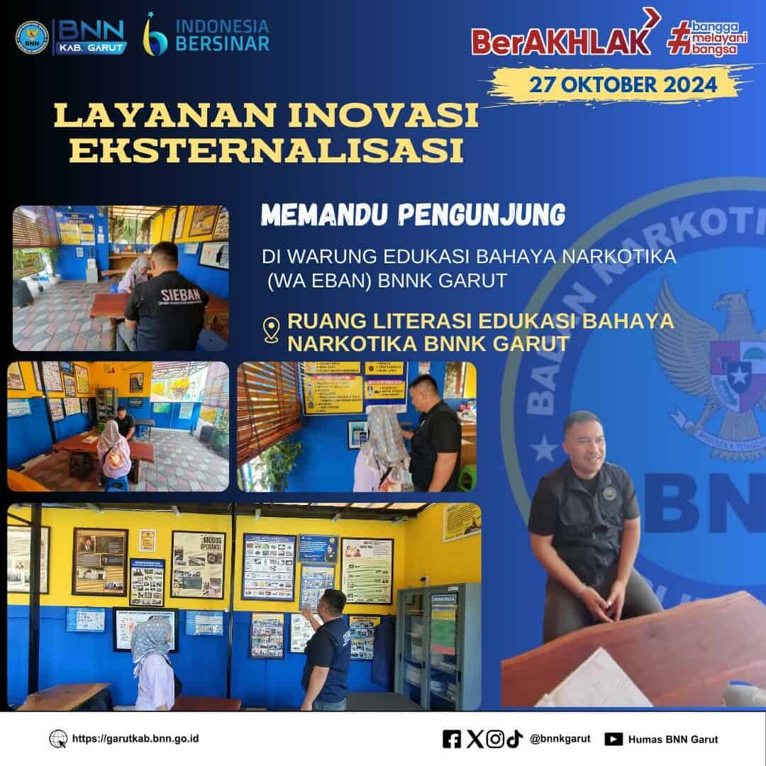 LAYANAN INOVASI EKSTERNALISASI BNNK GARUT, MEMANDU PENGUNJUNG DI WARUNG EDUKASI BAHAYA NARKOTIKA (WA EBAN) BNNK GARUT LAYANAN INOVASI EKSTERNALISASI BNNK GARUT, MEMANDU PENGUNJUNG DI WARUNG EDUKASI BAHAYA NARKOTIKA (WA EBAN) BNNK GARUT
