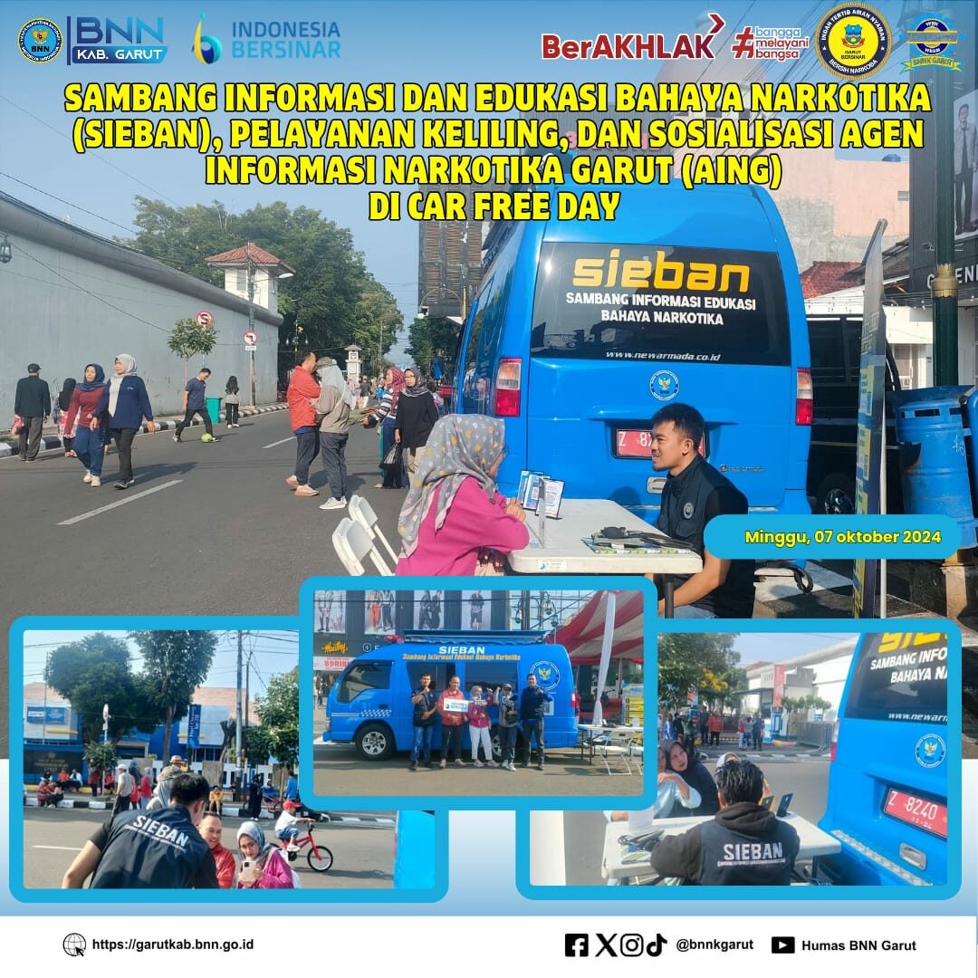 PELAYANAN MOBILE, SAMBANG INFORMASI DAN EDUKASI BAHAYA NARKOTIKA (SIEBAN), PELAYANAN KELILING, DAN SOSIALISASI AGEN INFORMASI NARKOTIKA GARUT (AING) DI DESA JAYARAGA
