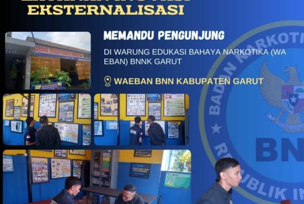 PIKET SIAGA P4GN BNNK GARUT LAYANAN INOVASI EKSTERNALISASI, MEMANDU PENGUNJUNG DI WARUNG EDUKASI BAHAYA NARKOTIKA (WA EBAN) BNNK GARUT