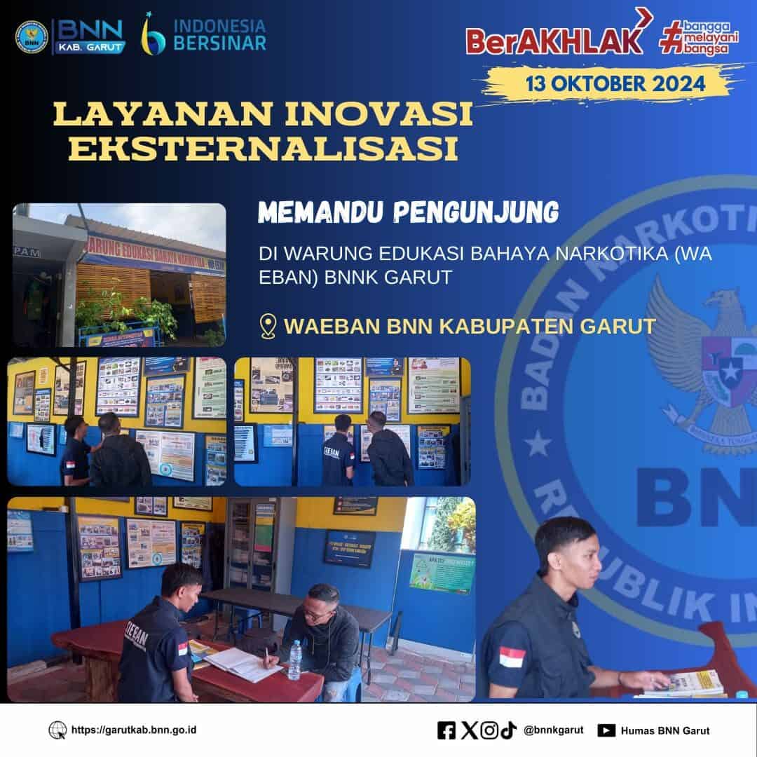 PIKET SIAGA P4GN BNNK GARUT LAYANAN INOVASI EKSTERNALISASI, MEMANDU PENGUNJUNG DI WARUNG EDUKASI BAHAYA NARKOTIKA (WA EBAN) BNNK GARUT PIKET SIAGA P4GN BNNK GARUT LAYANAN INOVASI EKSTERNALISASI, MEMANDU PENGUNJUNG DI WARUNG EDUKASI BAHAYA NARKOTIKA (WA EBAN) BNNK GARUT