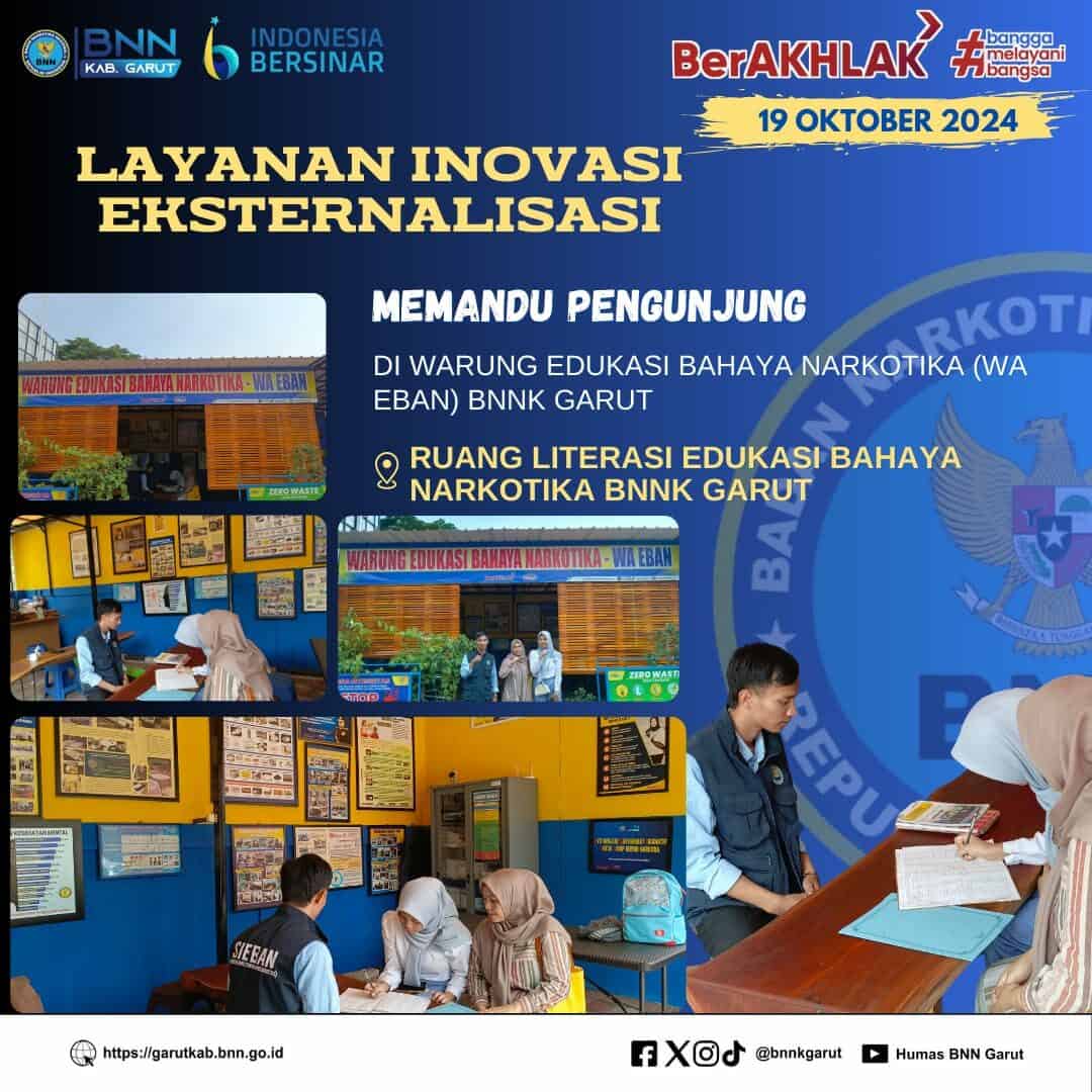 PIKET SIAGA P4GN BNNK GARUT LAYANAN INOVASI EKSTERNALISASI, MEMANDU PENGUNJUNG DI WARUNG EDUKASI BAHAYA NARKOTIKA (WA EBAN) BNNK GARUT PIKET SIAGA P4GN BNNK GARUT LAYANAN INOVASI EKSTERNALISASI, MEMANDU PENGUNJUNG DI WARUNG EDUKASI BAHAYA NARKOTIKA (WA EBAN) BNNK GARUT