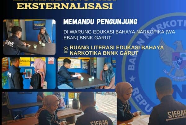 PIKET SIAGA P4GN BNNK GARUT LAYANAN INOVASI EKSTERNALISASI, MEMANDU PENGUNJUNG DI WARUNG EDUKASI BAHAYA NARKOTIKA (WA EBAN) BNNK GARUT