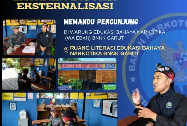 LAYANAN INOVASI EKSTERNALISASI BNNK GARUT, MEMANDU PENGUNJUNG DI WARUNG EDUKASI BAHAYA NARKOTIKA (WA EBAN) BNNK GARUT
