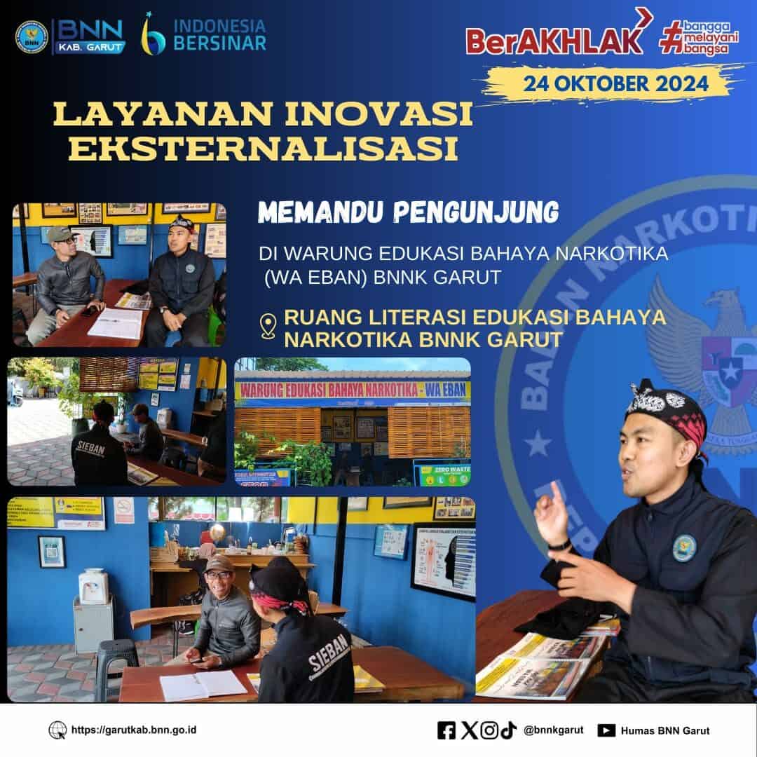 LAYANAN INOVASI EKSTERNALISASI BNNK GARUT, MEMANDU PENGUNJUNG DI WARUNG EDUKASI BAHAYA NARKOTIKA (WA EBAN) BNNK GARUT LAYANAN INOVASI EKSTERNALISASI BNNK GARUT, MEMANDU PENGUNJUNG DI WARUNG EDUKASI BAHAYA NARKOTIKA (WA EBAN) BNNK GARUT