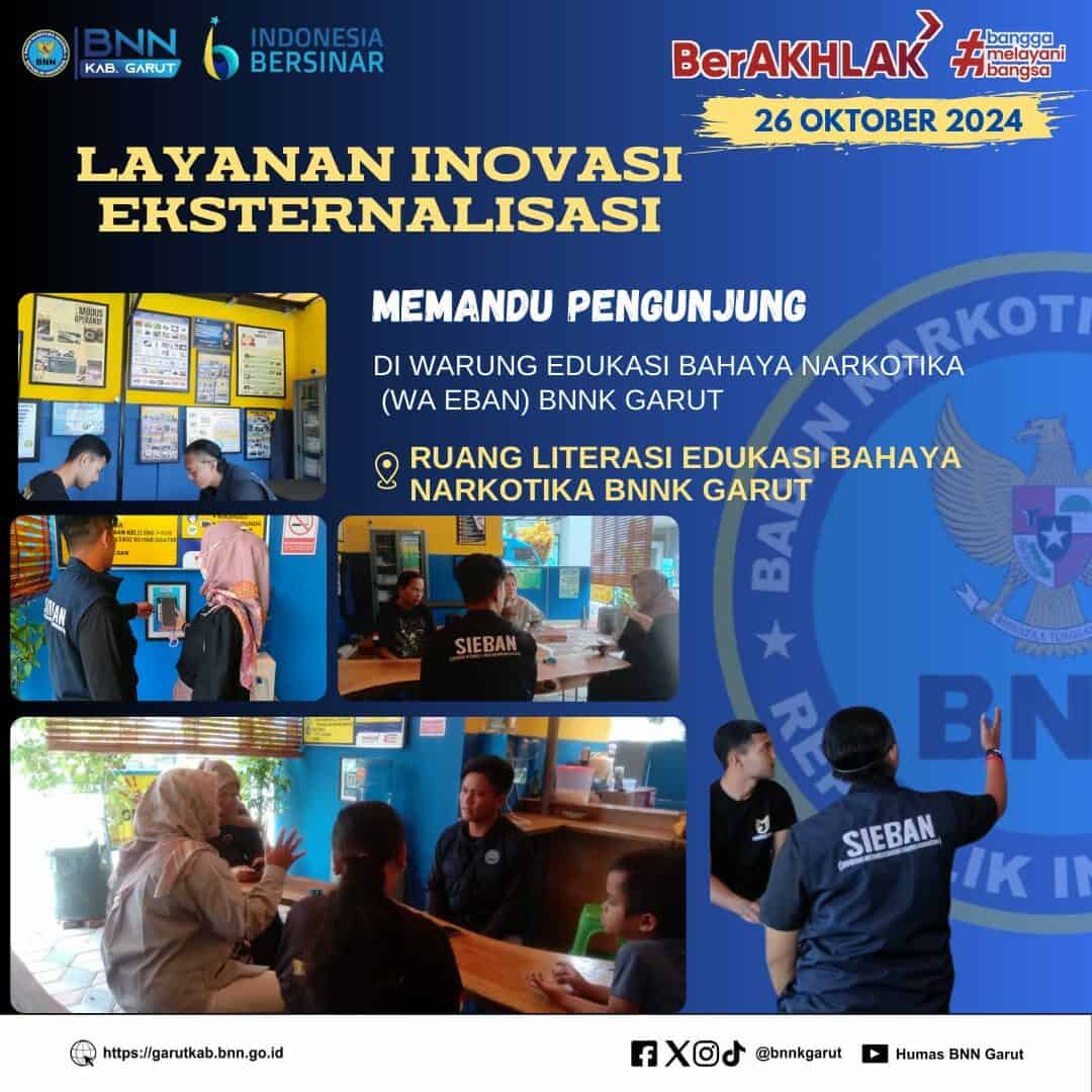 LAYANAN INOVASI EKSTERNALISASI BNNK GARUT, MEMANDU PENGUNJUNG DI WARUNG EDUKASI BAHAYA NARKOTIKA (WA EBAN) BNNK GARUT LAYANAN INOVASI EKSTERNALISASI BNNK GARUT, MEMANDU PENGUNJUNG DI WARUNG EDUKASI BAHAYA NARKOTIKA (WA EBAN) BNNK GARUT