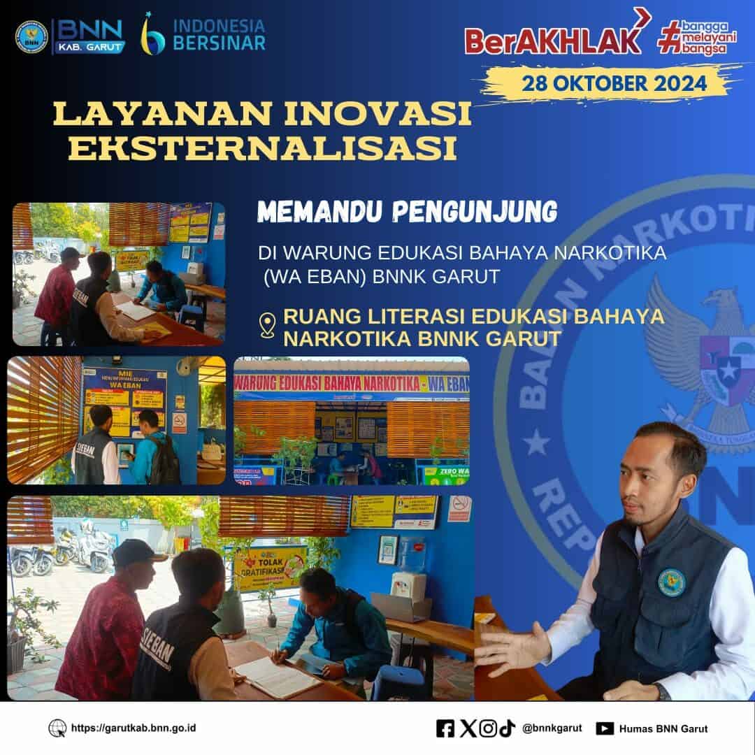 LAYANAN INOVASI EKSTERNALISASI BNNK GARUT, MEMANDU PENGUNJUNG DI WARUNG EDUKASI BAHAYA NARKOTIKA (WA EBAN) BNNK GARUT LAYANAN INOVASI EKSTERNALISASI BNNK GARUT, MEMANDU PENGUNJUNG DI WARUNG EDUKASI BAHAYA NARKOTIKA (WA EBAN) BNNK GARUT