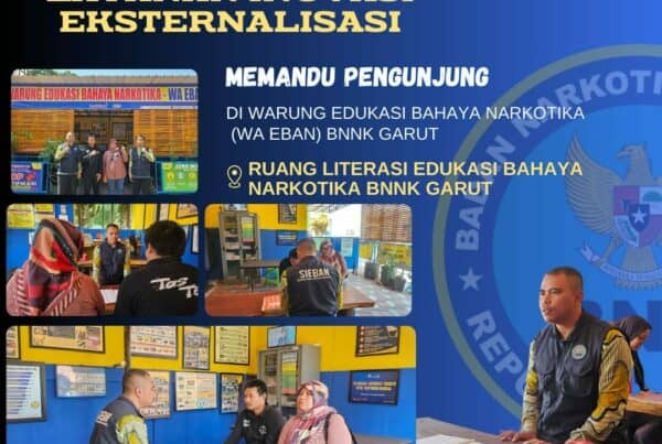 LAYANAN INOVASI EKSTERNALISASI BNNK GARUT, MEMANDU PENGUNJUNG DI WARUNG EDUKASI BAHAYA NARKOTIKA (WA EBAN) BNNK GARUT