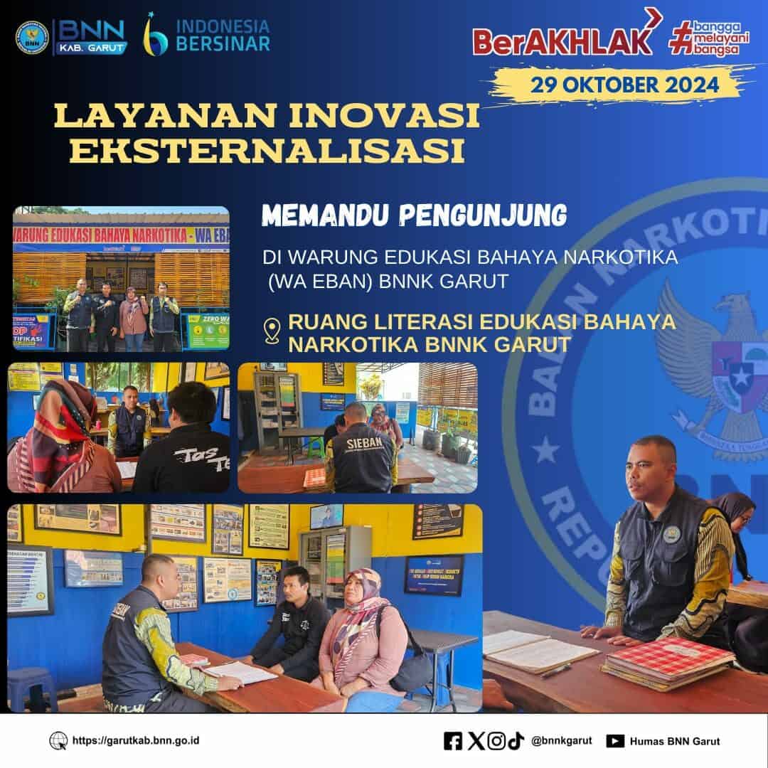 LAYANAN INOVASI EKSTERNALISASI BNNK GARUT, MEMANDU PENGUNJUNG DI WARUNG EDUKASI BAHAYA NARKOTIKA (WA EBAN) BNNK GARUT LAYANAN INOVASI EKSTERNALISASI BNNK GARUT, MEMANDU PENGUNJUNG DI WARUNG EDUKASI BAHAYA NARKOTIKA (WA EBAN) BNNK GARUT