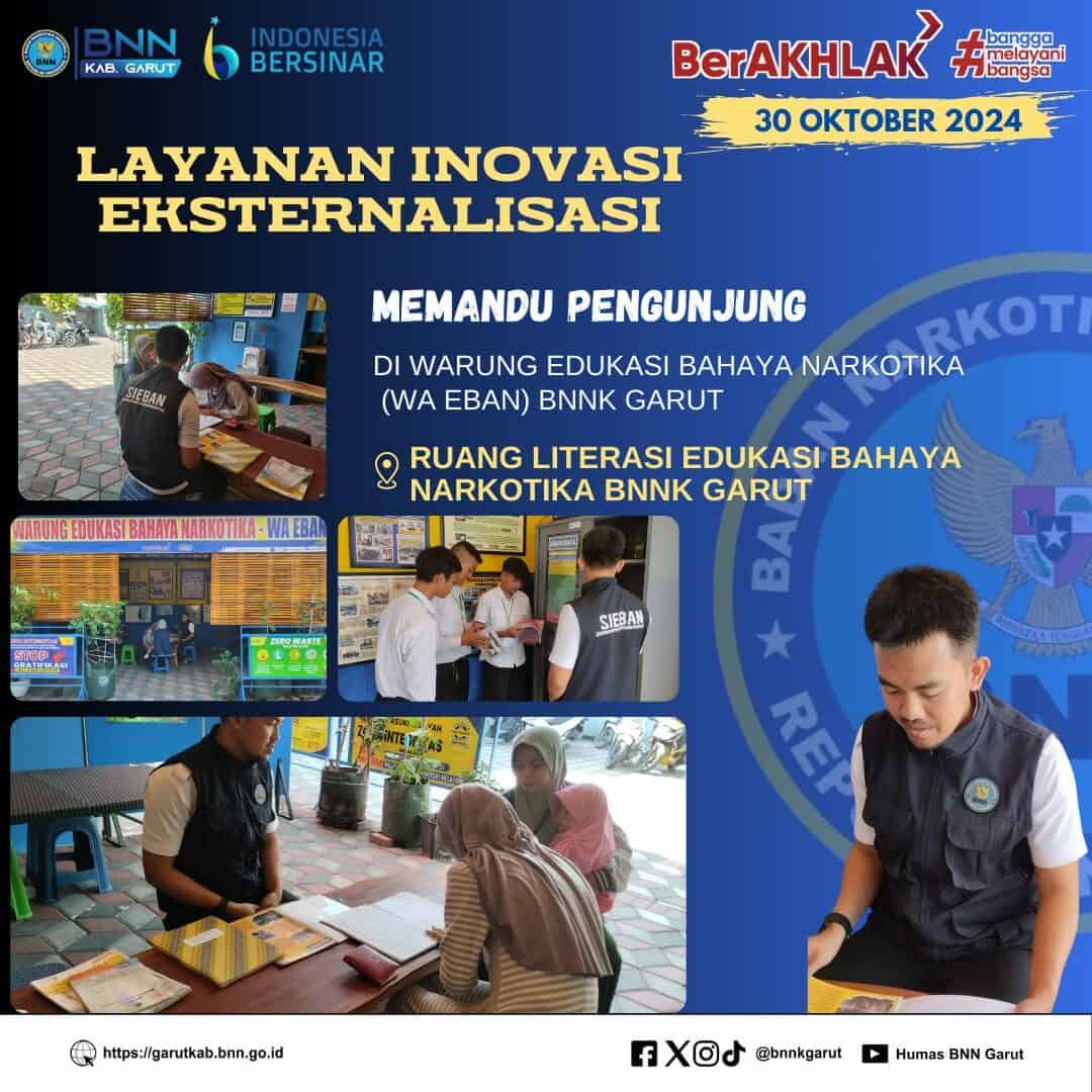LAYANAN INOVASI EKSTERNALISASI BNNK GARUT, MEMANDU PENGUNJUNG DI WARUNG EDUKASI BAHAYA NARKOTIKA (WA EBAN) BNNK GARUT LAYANAN INOVASI EKSTERNALISASI BNNK GARUT, MEMANDU PENGUNJUNG DI WARUNG EDUKASI BAHAYA NARKOTIKA (WA EBAN) BNNK GARUT
