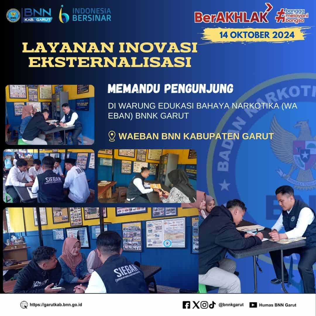 PIKET SIAGA P4GN BNNK GARUT LAYANAN INOVASI EKSTERNALISASI, MEMANDU PENGUNJUNG DI WARUNG EDUKASI BAHAYA NARKOTIKA (WA EBAN) BNNK GARUT PIKET SIAGA P4GN BNNK GARUT LAYANAN INOVASI EKSTERNALISASI, MEMANDU PENGUNJUNG DI WARUNG EDUKASI BAHAYA NARKOTIKA (WA EBAN) BNNK GARUT