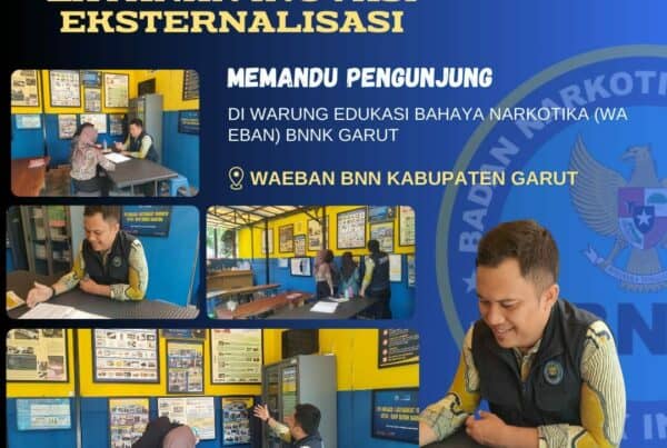 PIKET SIAGA P4GN BNNK GARUT LAYANAN INOVASI EKSTERNALISASI, MEMANDU PENGUNJUNG DI WARUNG EDUKASI BAHAYA NARKOTIKA (WA EBAN) BNNK GARUT