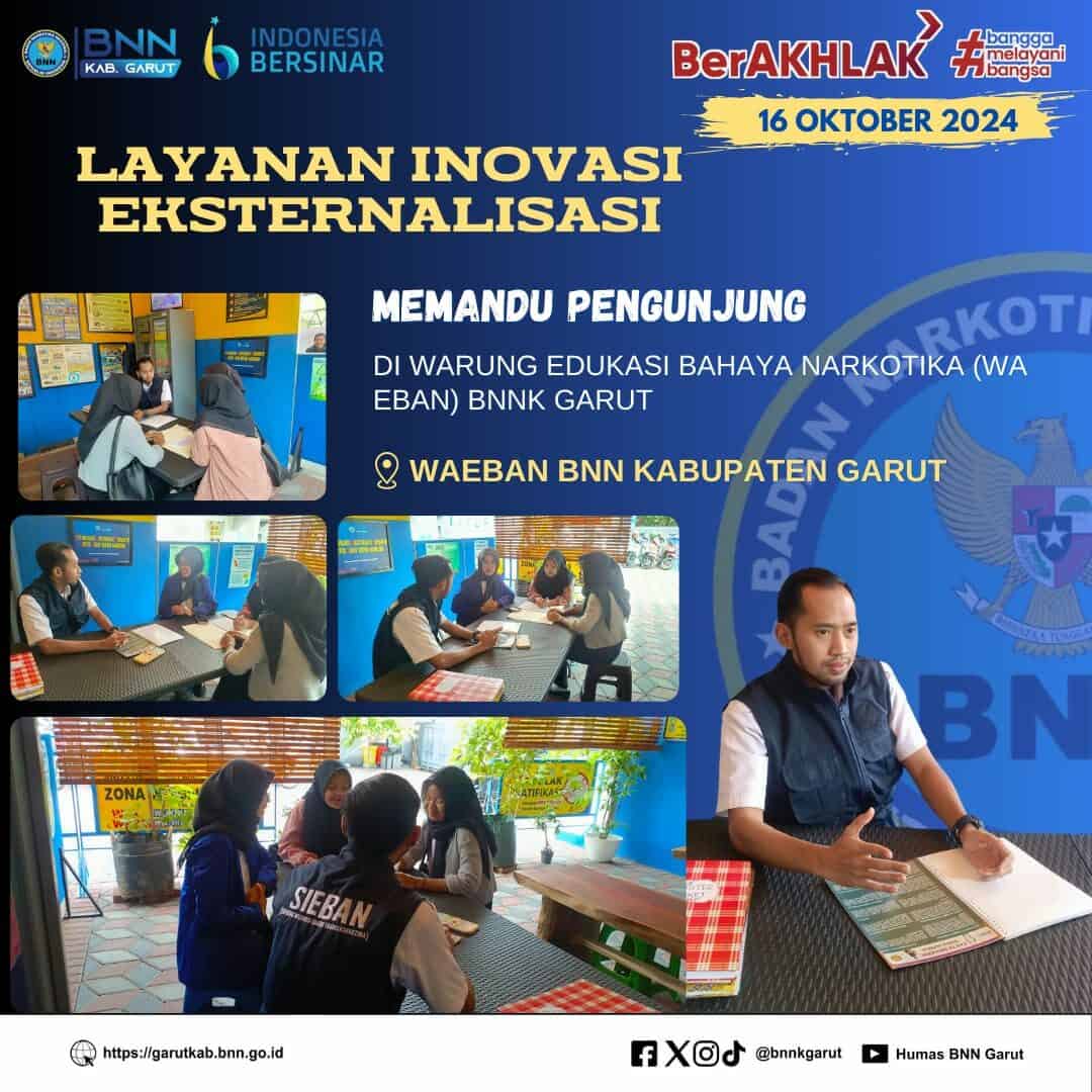 PIKET SIAGA P4GN BNNK GARUT LAYANAN INOVASI EKSTERNALISASI, MEMANDU PENGUNJUNG DI WARUNG EDUKASI BAHAYA NARKOTIKA (WA EBAN) BNNK GARUT PIKET SIAGA P4GN BNNK GARUT LAYANAN INOVASI EKSTERNALISASI, MEMANDU PENGUNJUNG DI WARUNG EDUKASI BAHAYA NARKOTIKA (WA EBAN) BNNK GARUT