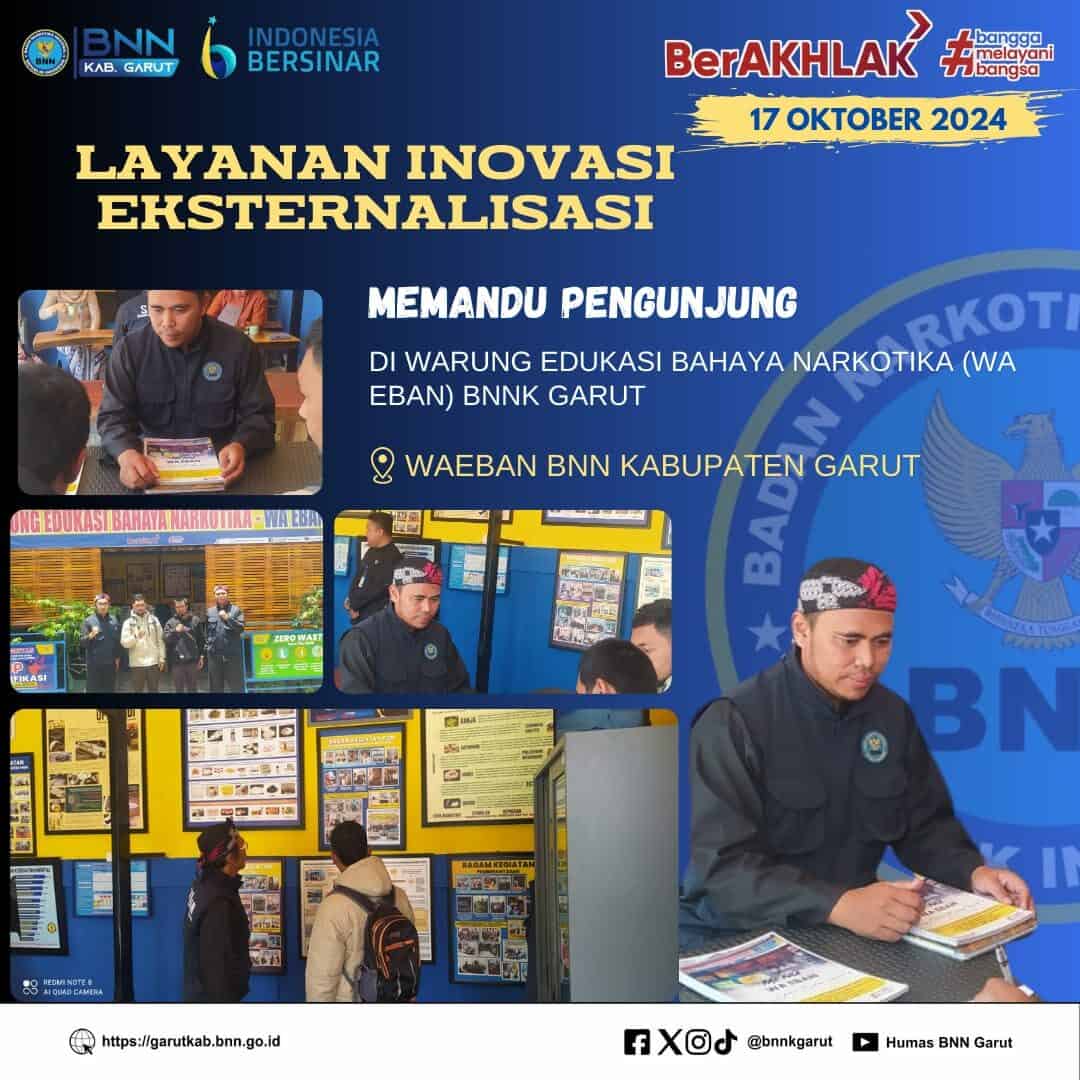 PIKET SIAGA P4GN BNNK GARUT LAYANAN INOVASI EKSTERNALISASI, MEMANDU PENGUNJUNG DI WARUNG EDUKASI BAHAYA NARKOTIKA (WA EBAN) BNNK GARUT PIKET SIAGA P4GN BNNK GARUT LAYANAN INOVASI EKSTERNALISASI, MEMANDU PENGUNJUNG DI WARUNG EDUKASI BAHAYA NARKOTIKA (WA EBAN) BNNK GARUT