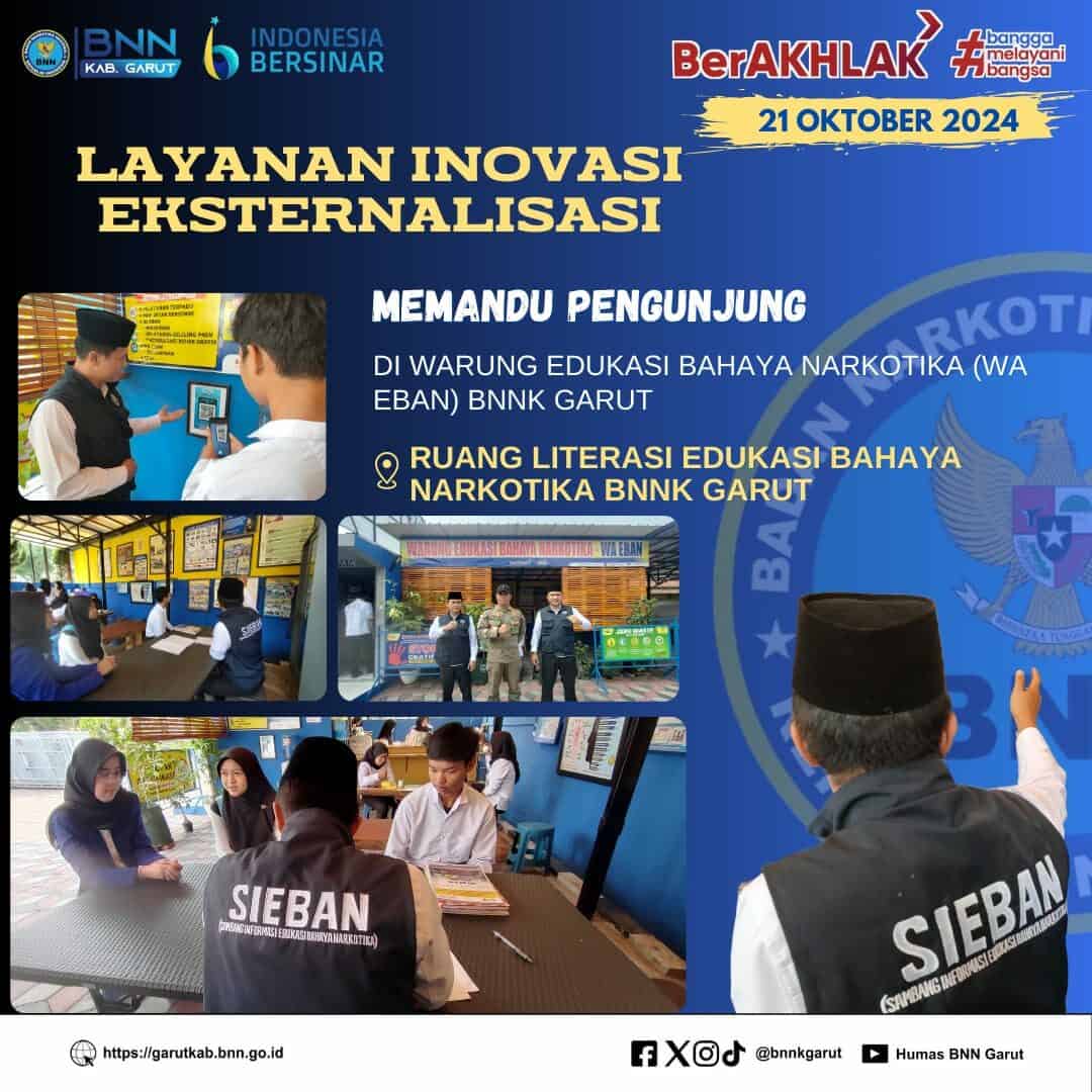 LAYANAN INOVASI EKSTERNALISASI BNNK GARUT, MEMANDU PENGUNJUNG DI WARUNG EDUKASI BAHAYA NARKOTIKA (WA EBAN) BNNK GARUT LAYANAN INOVASI EKSTERNALISASI BNNK GARUT, MEMANDU PENGUNJUNG DI WARUNG EDUKASI BAHAYA NARKOTIKA (WA EBAN) BNNK GARUT