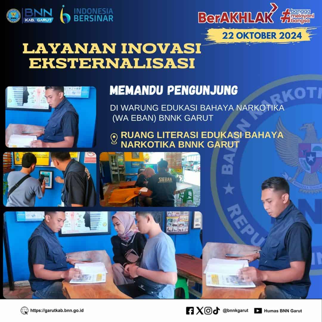 LAYANAN INOVASI EKSTERNALISASI BNNK GARUT, MEMANDU PENGUNJUNG DI WARUNG EDUKASI BAHAYA NARKOTIKA (WA EBAN) BNNK GARUT LAYANAN INOVASI EKSTERNALISASI BNNK GARUT, MEMANDU PENGUNJUNG DI WARUNG EDUKASI BAHAYA NARKOTIKA (WA EBAN) BNNK GARUT