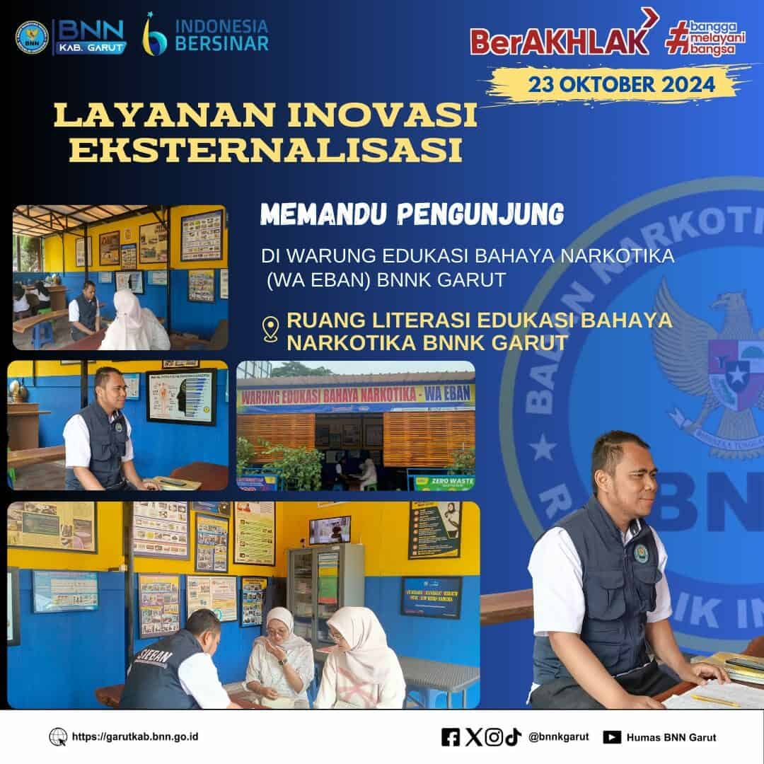 LAYANAN INOVASI EKSTERNALISASI BNNK GARUT, MEMANDU PENGUNJUNG DI WARUNG EDUKASI BAHAYA NARKOTIKA (WA EBAN) BNNK GARUT LAYANAN INOVASI EKSTERNALISASI BNNK GARUT, MEMANDU PENGUNJUNG DI WARUNG EDUKASI BAHAYA NARKOTIKA (WA EBAN) BNNK GARUT