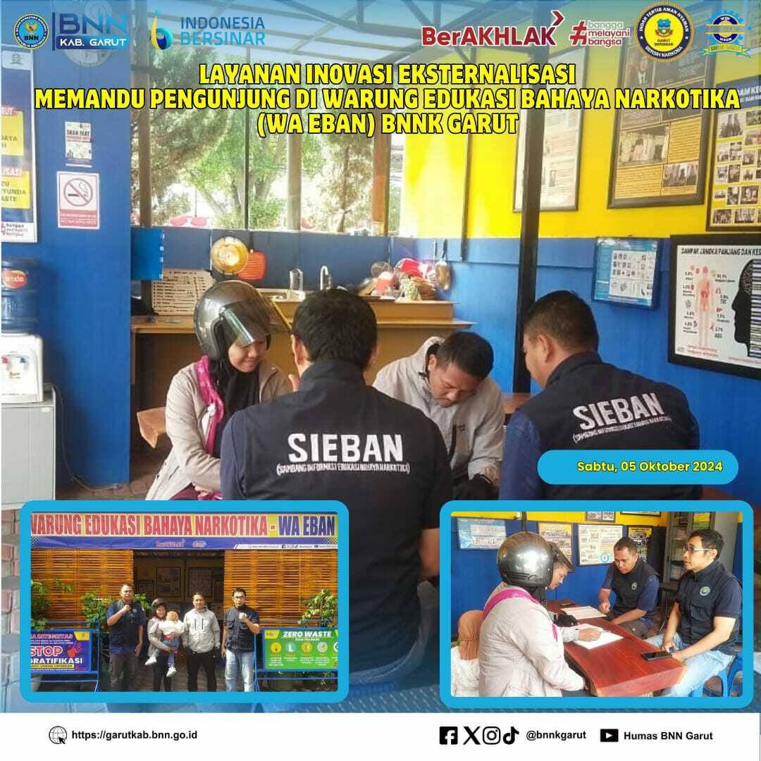 PIKET SIAGA P4GN BNNK GARUT LAYANAN INOVASI EKTERNALISASI, MEMANDU PENGUNJUNG DI WARUNG EDUKASI BAHAYA NARKOTIKA (WA EBAN) BNNK GARUT PIKET SIAGA P4GN DI WARUNG EDUKASI BAHAYA NARKOTIKA (WA EBAN) BNNK GARUT