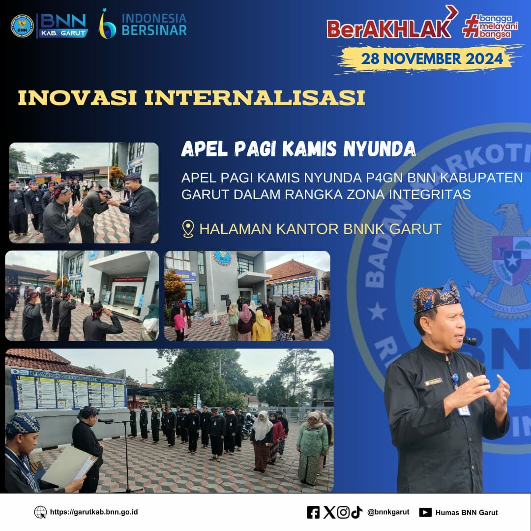 Inovasi Internalisasi, Apel Pagi Kamis Nyunda P4GN BNNK Garut Dalam Rangka Zona Integritas (ZI) Inovasi Internalisasi, Apel Pagi Kamis Nyunda P4GN BNNK Garut Dalam Rangka Zona Integritas (ZI)