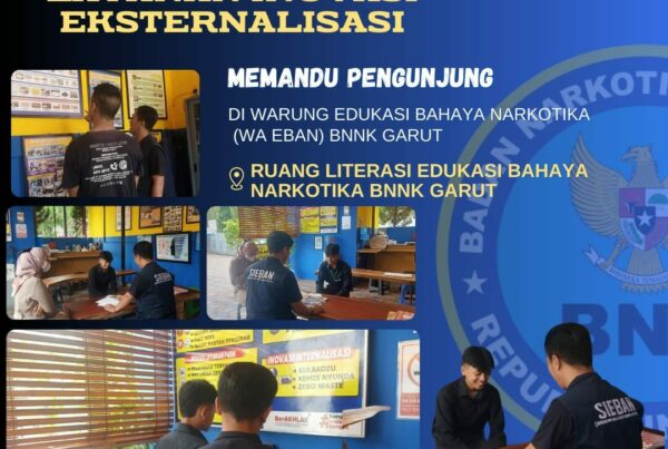 LAYANAN INOVASI EKSTERNALISASI BNNK GARUT, MEMANDU PENGUNJUNG DI WARUNG EDUKASI BAHAYA NARKOTIKA (WA EBAN) BNNK GARUT
