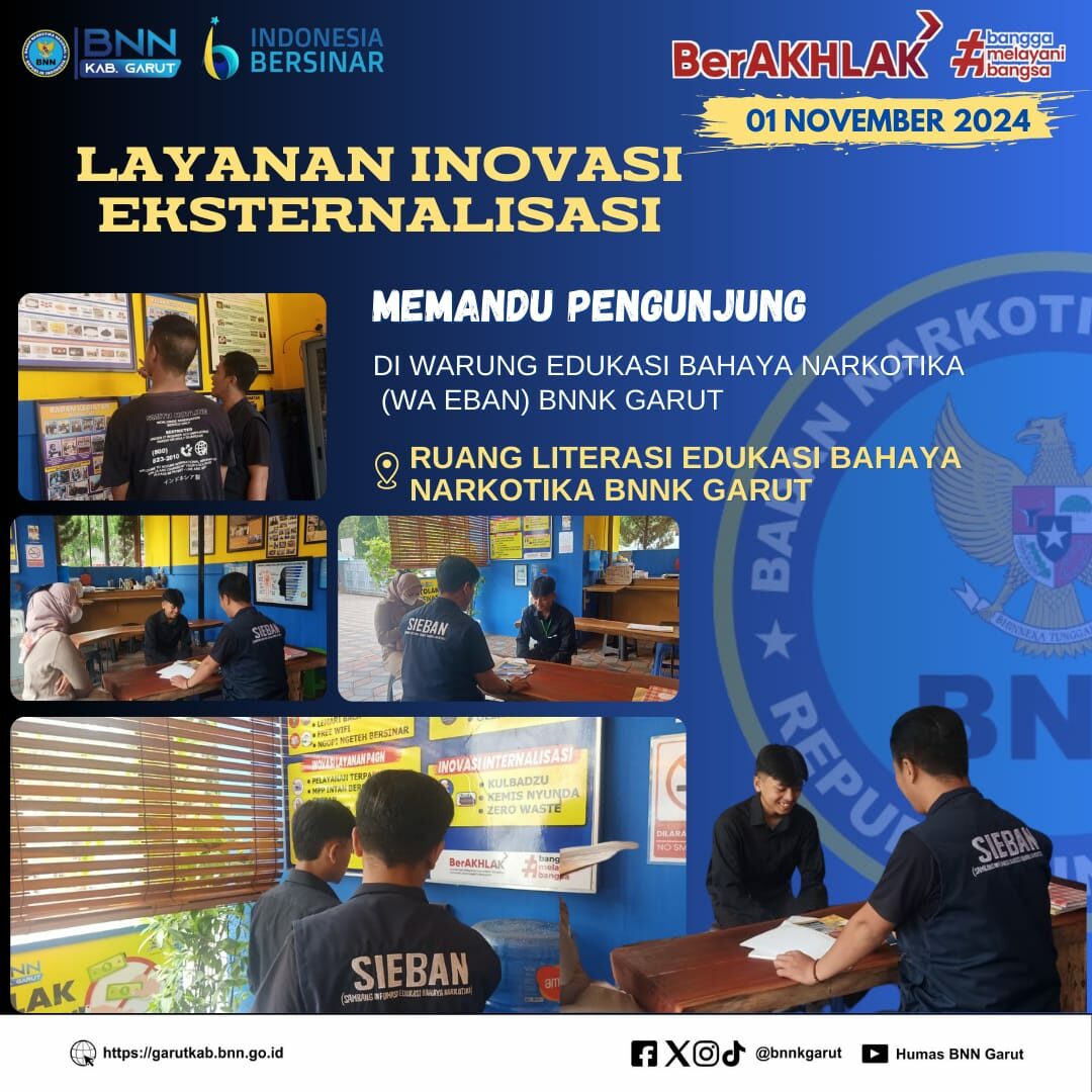 LAYANAN INOVASI EKSTERNALISASI BNNK GARUT, MEMANDU PENGUNJUNG DI WARUNG EDUKASI BAHAYA NARKOTIKA (WA EBAN) BNNK GARUT LAYANAN INOVASI EKSTERNALISASI BNNK GARUT, MEMANDU PENGUNJUNG DI WARUNG EDUKASI BAHAYA NARKOTIKA (WA EBAN) BNNK GARUT
