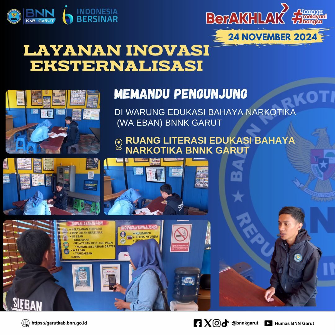 LAYANAN INOVASI EKSTERNALISASI BNNK GARUT, MEMANDU PENGUNJUNG DI WARUNG EDUKASI BAHAYA NARKOTIKA (WA EBAN) BNNK GARUT LAYANAN INOVASI EKSTERNALISASI BNNK GARUT, MEMANDU PENGUNJUNG DI WARUNG EDUKASI BAHAYA NARKOTIKA (WA EBAN) BNNK GARUT