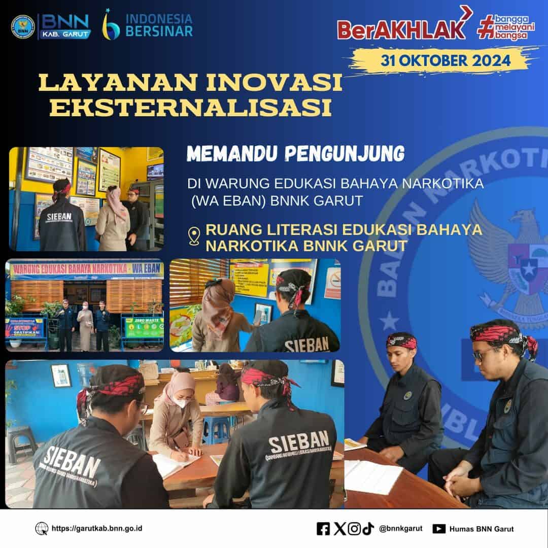 LAYANAN INOVASI EKSTERNALISASI BNNK GARUT, MEMANDU PENGUNJUNG DI WARUNG EDUKASI BAHAYA NARKOTIKA (WA EBAN) BNNK GARUT LAYANAN INOVASI EKSTERNALISASI BNNK GARUT, MEMANDU PENGUNJUNG DI WARUNG EDUKASI BAHAYA NARKOTIKA (WA EBAN) BNNK GARUT