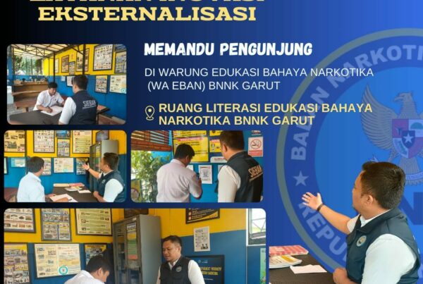 LAYANAN INOVASI EKSTERNALISASI BNNK GARUT, MEMANDU PENGUNJUNG DI WARUNG EDUKASI BAHAYA NARKOTIKA (WA EBAN) BNNK GARUT