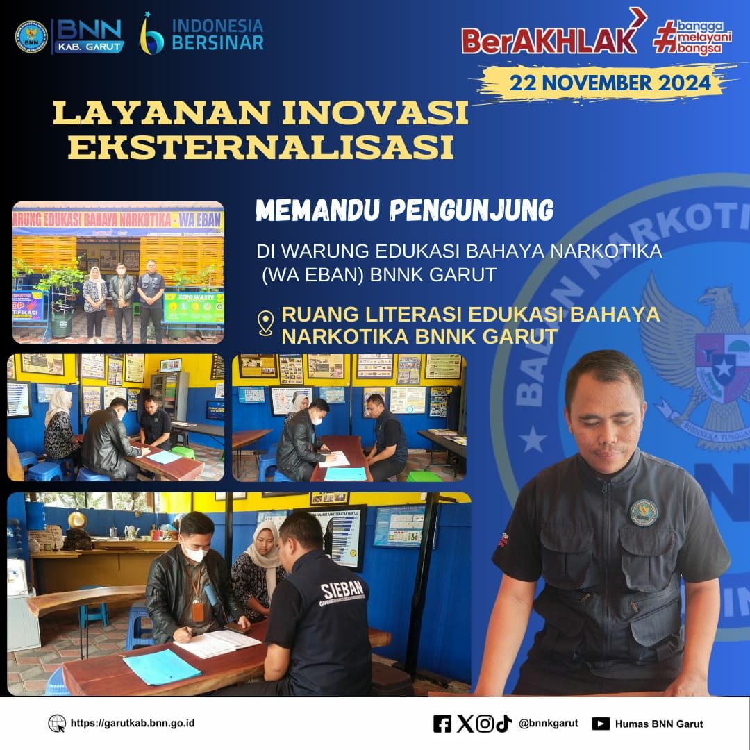 LAYANAN INOVASI EKSTERNALISASI BNNK GARUT, MEMANDU PENGUNJUNG DI WARUNG EDUKASI BAHAYA NARKOTIKA (WA EBAN) BNNK GARUT LAYANAN INOVASI EKSTERNALISASI BNNK GARUT, MEMANDU PENGUNJUNG DI WARUNG EDUKASI BAHAYA NARKOTIKA (WA EBAN) BNNK GARUT