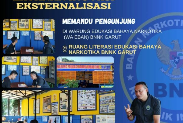 LAYANAN INOVASI EKSTERNALISASI BNNK GARUT, MEMANDU PENGUNJUNG DI WARUNG EDUKASI BAHAYA NARKOTIKA (WA EBAN) BNNK GARUT
