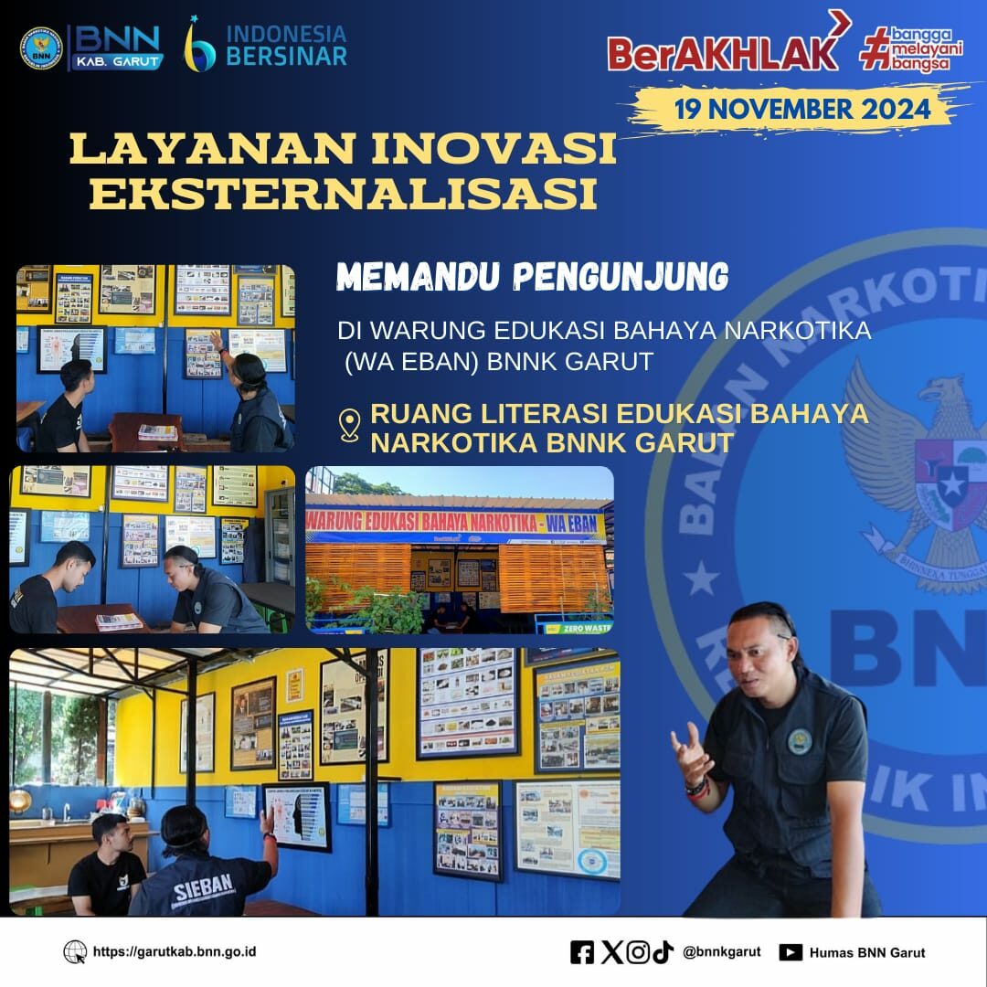 LAYANAN INOVASI EKSTERNALISASI BNNK GARUT, MEMANDU PENGUNJUNG DI WARUNG EDUKASI BAHAYA NARKOTIKA (WA EBAN) BNNK GARUT LAYANAN INOVASI EKSTERNALISASI BNNK GARUT, MEMANDU PENGUNJUNG DI WARUNG EDUKASI BAHAYA NARKOTIKA (WA EBAN) BNNK GARUT
