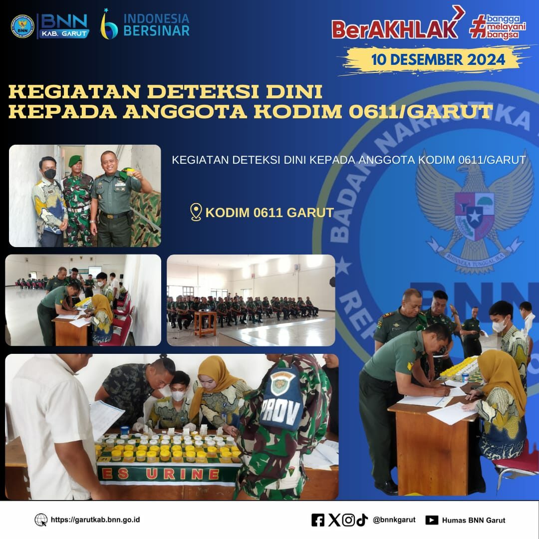 BNNK Garut Gelar Deteksi Dini di Lingkungan KODIM 0611/Garut BNNK Garut Gelar Deteksi Dini di Lingkungan KODIM 0611/GARUT