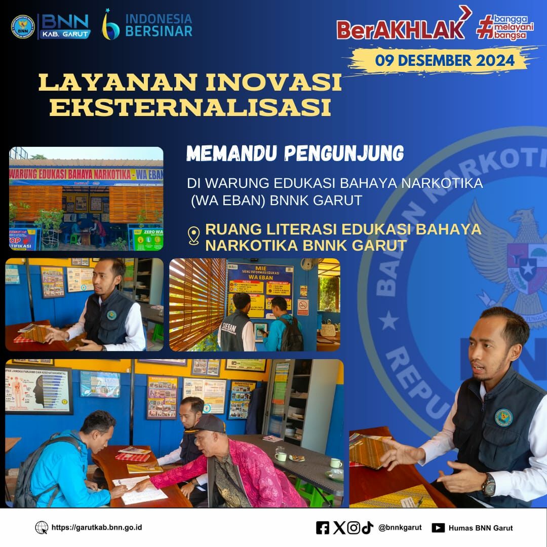 PERKUAT LAYANAN INOVASI EKSTERNALISASI, BNNK GARUT MEMANDU PENGUNJUNG DI WARUNG EDUKASI BAHAYA NARKOTIKA (WA EBAN) PERKUAT LAYANAN INOVASI EKSTERNALISASI, BNNK GARUT MEMANDU PENGUNJUNG DI WARUNG EDUKASI BAHAYA NARKOTIKA (WA EBAN)