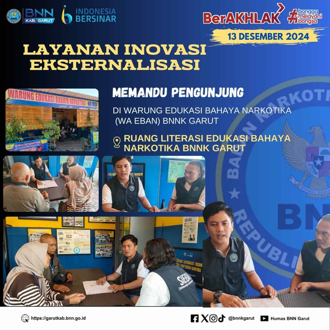 LAYANAN INOVASI EKSTERNALISASI, BNNK GARUT MEMANDU PENGUNJUNG DI WARUNG EDUKASI BAHAYA NARKOTIKA (WA EBAN) LAYANAN INOVASI EKSTERNALISASI, BNNK GARUT MEMANDU PENGUNJUNG DI WARUNG EDUKASI BAHAYA NARKOTIKA (WA EBAN)