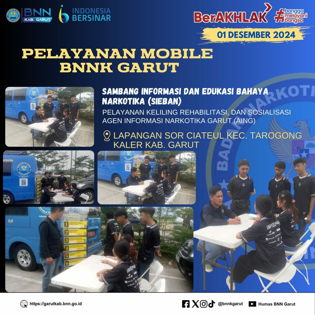 PELAYANAN MOBILE, SAMBANG INFORMASI DAN EDUKASI BAHAYA NARKOTIKA (SIEBAN), PELAYANAN KELILING, DAN SOSIALISASI AGEN INFORMASI NARKOTIKA GARUT (AING) DI DESA JAYARAGA PELAYANAN MOBILE, SAMBANG INFORMASI DAN EDUKASI BAHAYA NARKOTIKA (SIEBAN), PELAYANAN KELILING, DAN SOSIALISASI AGEN INFORMASI NARKOTIKA GARUT (AING) DI DESA JAYARAGA