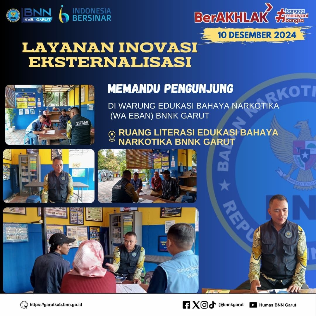 PERKUAT LAYANAN INOVASI EKSTERNALISASI, BNNK GARUT MEMANDU PENGUNJUNG DI WARUNG EDUKASI BAHAYA NARKOTIKA (WA EBAN) PERKUAT LAYANAN INOVASI EKSTERNALISASI, BNNK GARUT MEMANDU PENGUNJUNG DI WARUNG EDUKASI BAHAYA NARKOTIKA (WA EBAN)