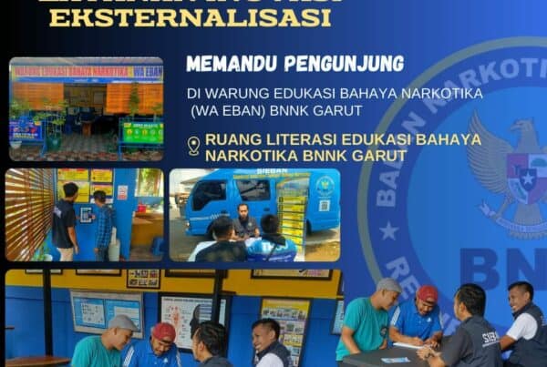 PIKET SIAGA P4GN BNNK GARUT LAYANAN INOVASI EKTERNALISASI, MEMANDU PENGUNJUNG DI WARUNG EDUKASI BAHAYA NARKOTIKA (WA EBAN) BNNK GARUT