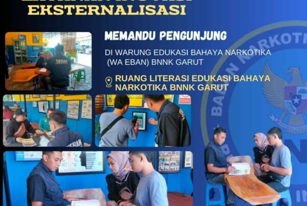 PIKET SIAGA P4GN BNNK GARUT LAYANAN INOVASI EKTERNALISASI, MEMANDU PENGUNJUNG DI WARUNG EDUKASI BAHAYA NARKOTIKA (WA EBAN) BNNK GARUT