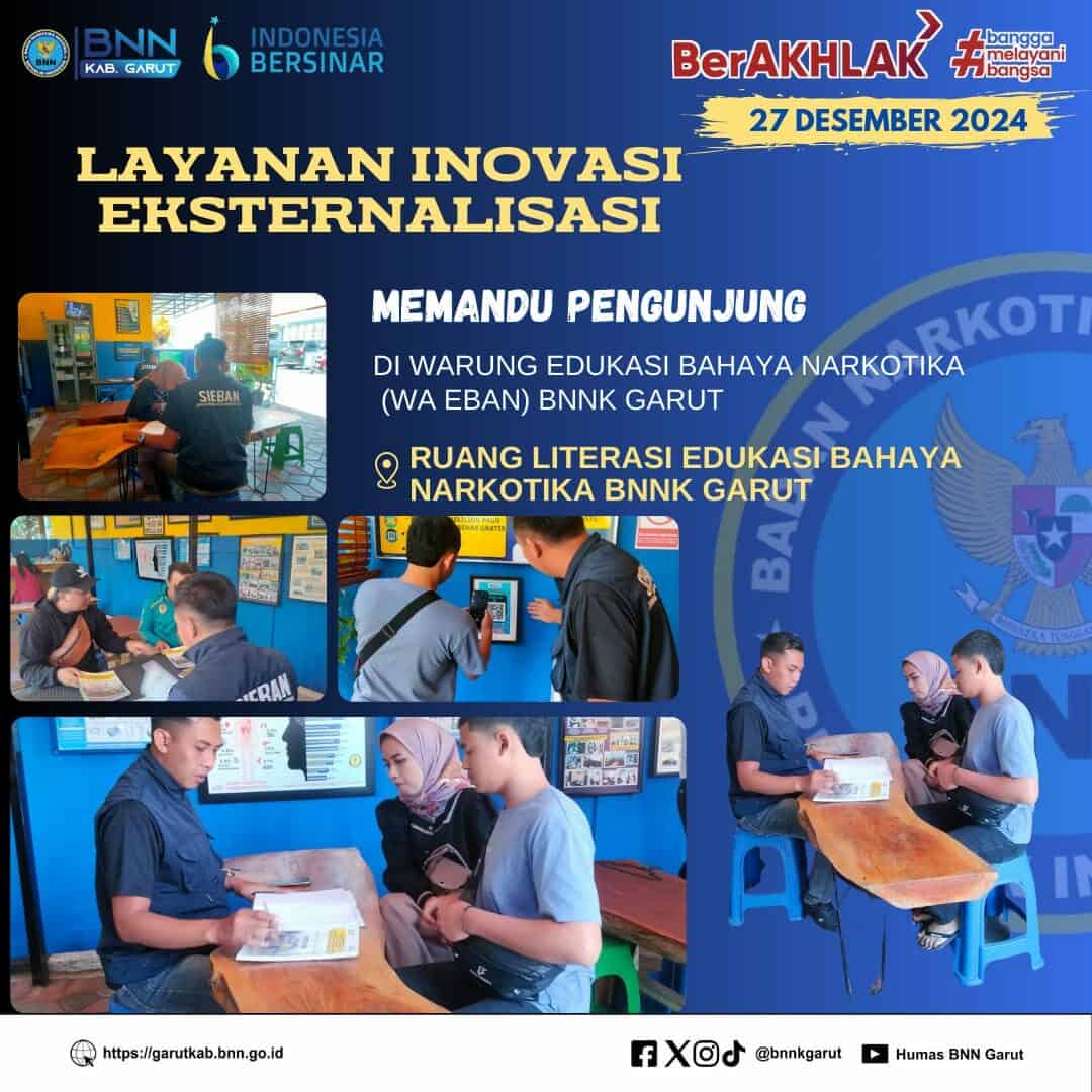 PIKET SIAGA P4GN BNNK GARUT LAYANAN INOVASI EKTERNALISASI, MEMANDU PENGUNJUNG DI WARUNG EDUKASI BAHAYA NARKOTIKA (WA EBAN) BNNK GARUT PIKET SIAGA P4GN BNNK GARUT LAYANAN INOVASI EKTERNALISASI, MEMANDU PENGUNJUNG DI WARUNG EDUKASI BAHAYA NARKOTIKA (WA EBAN) BNNK GARUT